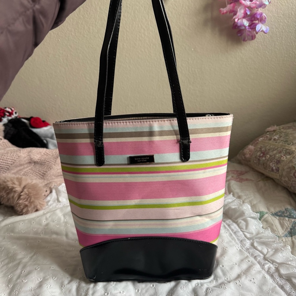 Y2K Vintage Kate Spade Striped Neapolitan Spring Tote Purse